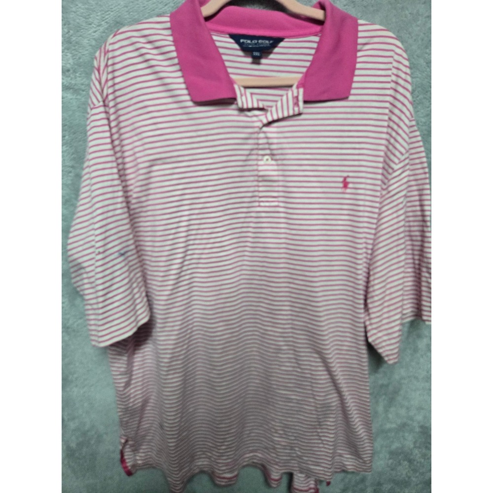 Polo Golf Ralph Lauren Mens XXL Pink White Striped Pima Cotton Polo Shirt
